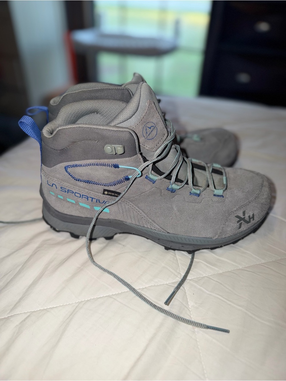 La Sportiva Women's Gray Suede Lace-Up Hiking Boots with Blue Accents